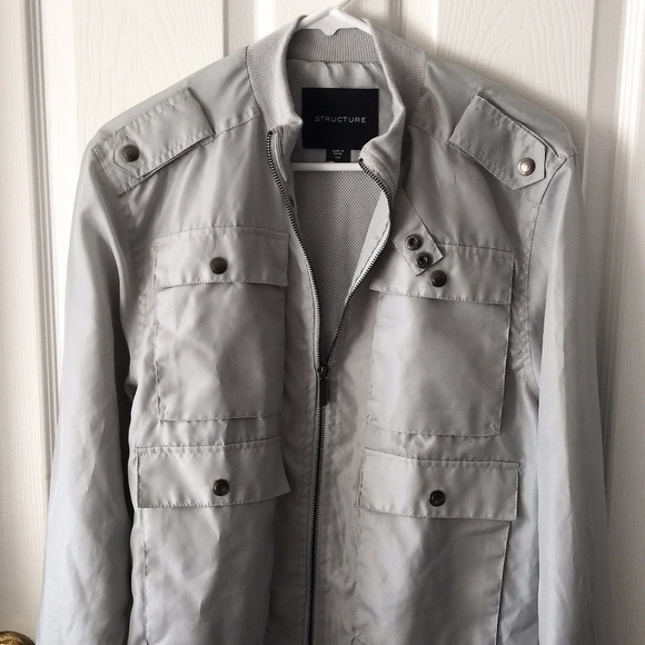 Mens Structure Light Grey Gray Nylon Jacket Small - Picture 4 of 8